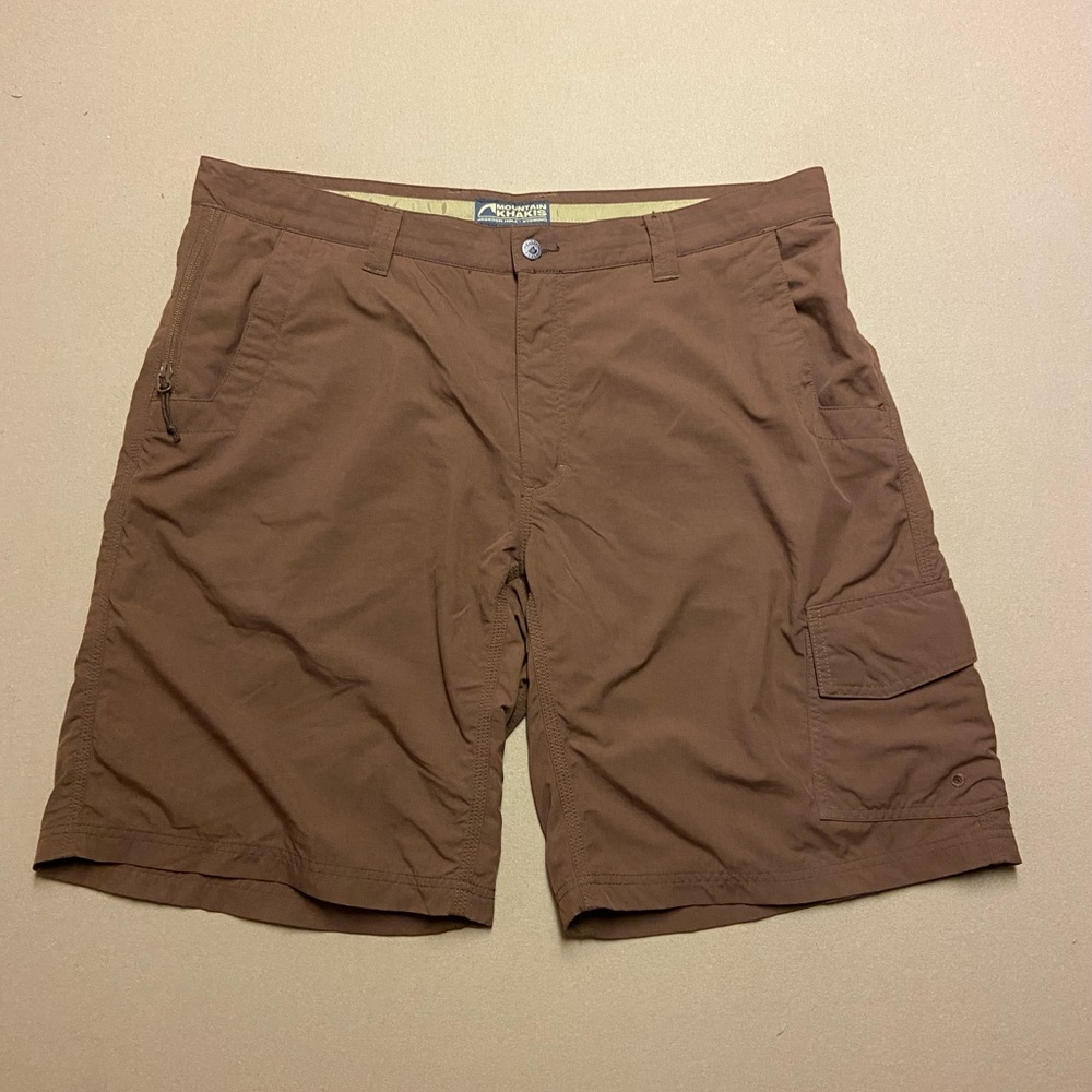 Mountain Khakis Shorts Mens 40 Brown Quick Dry Hiking Shorts Zip 11” cargo